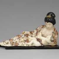 本薩摩 大迫琪山「上絵金彩母子像」明治時代後期